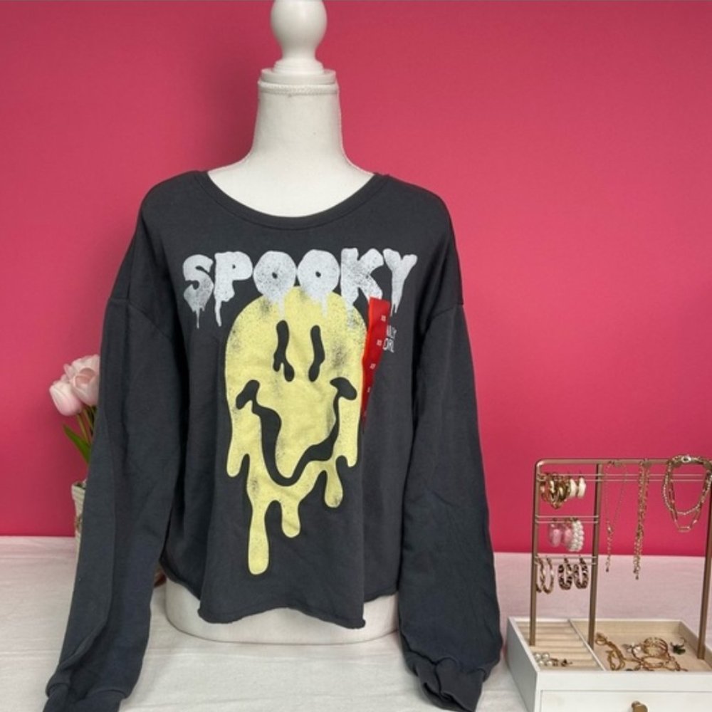 Grey Smiley Graphic Sweatshirt crop top- Smiley World